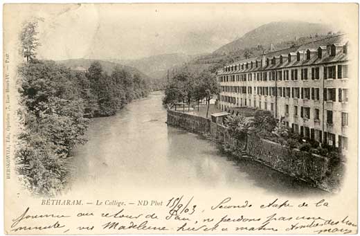 Lestelle Betharram - Cartes postales anciennes - Les &eacute;coles - Le Coll&egrave;ge et le Gave de Pau