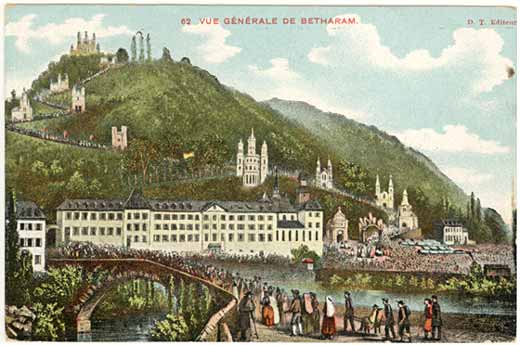 Lestelle B&eacute;tharram - Vue G&eacute;n&eacute;rale des Sanctuaires - Gravure peinte